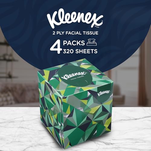 Kleenex Facial Tissue Box 60041B - Cube Box Facial Tissue - 4 Tissue Boxes x 80 White 2 Ply Facial Tissues - Sheet Size 20 x 20 cm(320 Tissues Total) - Image 2