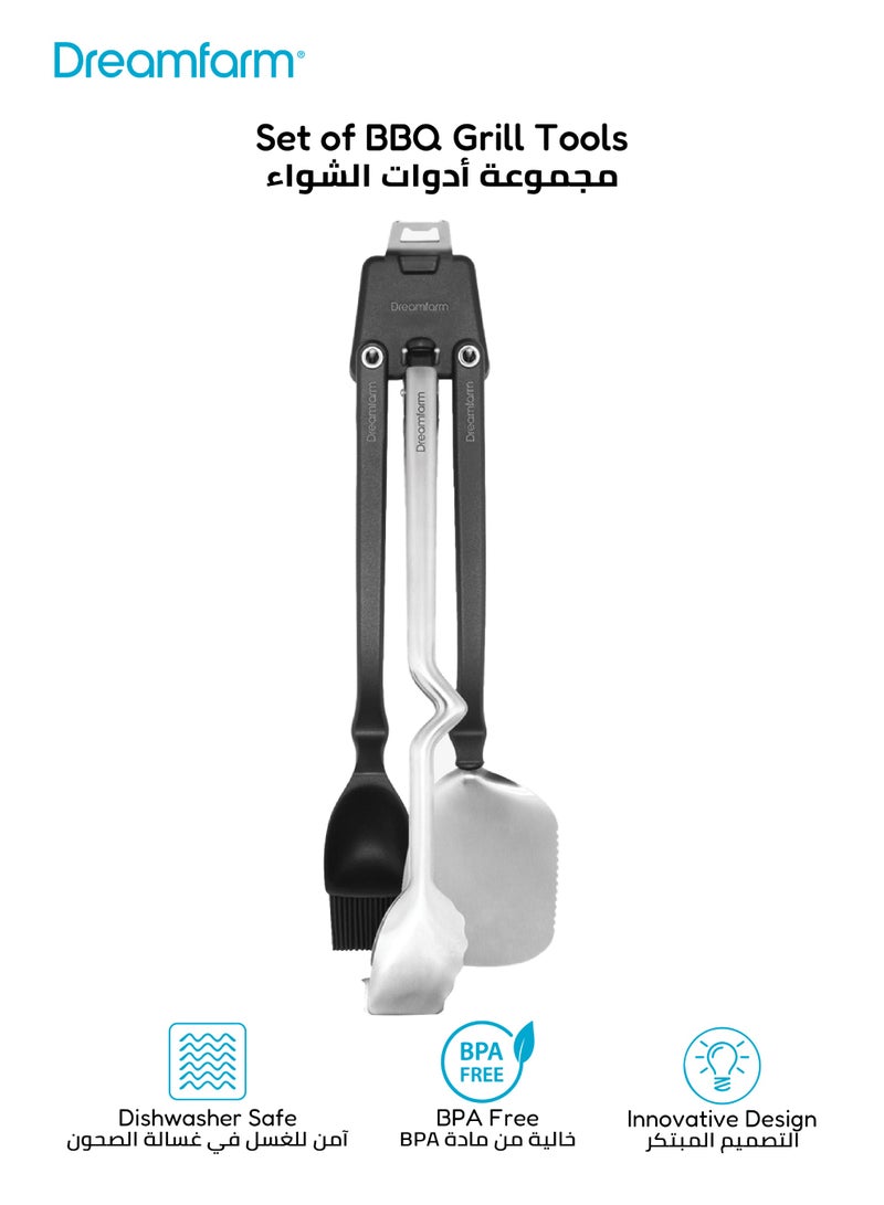 دريم فارم مجموعة أدوات الشواء 4 قطع | تشمل فرشاة دهن الشواء BBQ بريزل | ملقط قفل BBQ كلونغز | ملعقة شواء BBQ تشوبولا | حامل أدوات مغناطيسي مع فتاحة زجاجات | 11.5 × 7 × 42.5 سم - Image 1