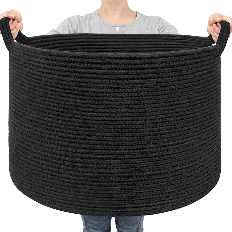 Goodpick Large Blanket Basket 22X 14 Woven Rope Baby Basket Black Blanket Storage for Dirty Clothes Kids Toy Storage Organizer Bins for Living Room - Image 2
