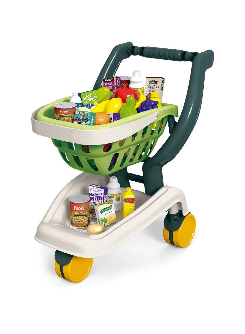 عربة تسوق قابلة للفك والحمل، ألعاب أطفال، تتضمن فواكه وخضروات، عربة تسوق سوبر ماركت، بيت لعب - Image 1