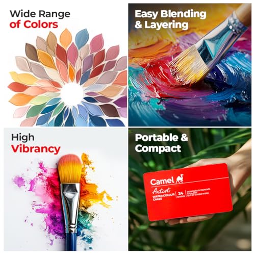 Camel Artist Water Colour Cakes 24 Assorted Shades | Rich Pigments & Vibrant Colors | Ideal for Artists & Hobbyists - Image 4