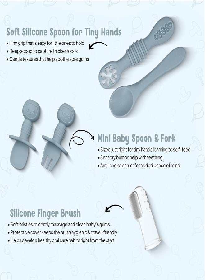 O'doe 11-Piece BPA-Free Silicone Baby Feeding Set | Thick & Soft Suction Plates, Baby Food Bowl, Wooden Fork & Spoon, and More | Make Mealtime Fun and Easy for Your Little One | Blue V1 - Image 4