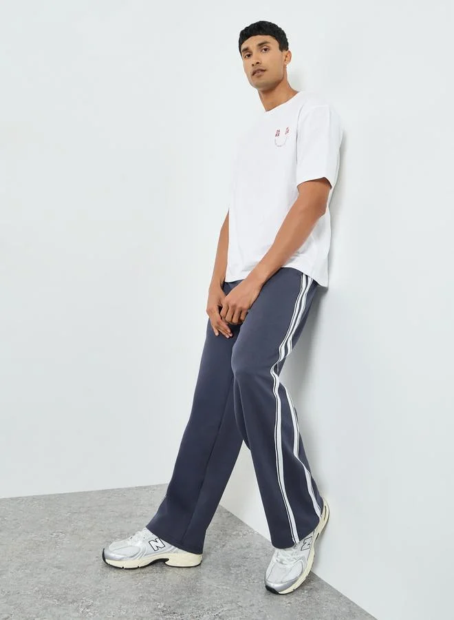 Men Navy Side Taping Striped Oversized Joggers