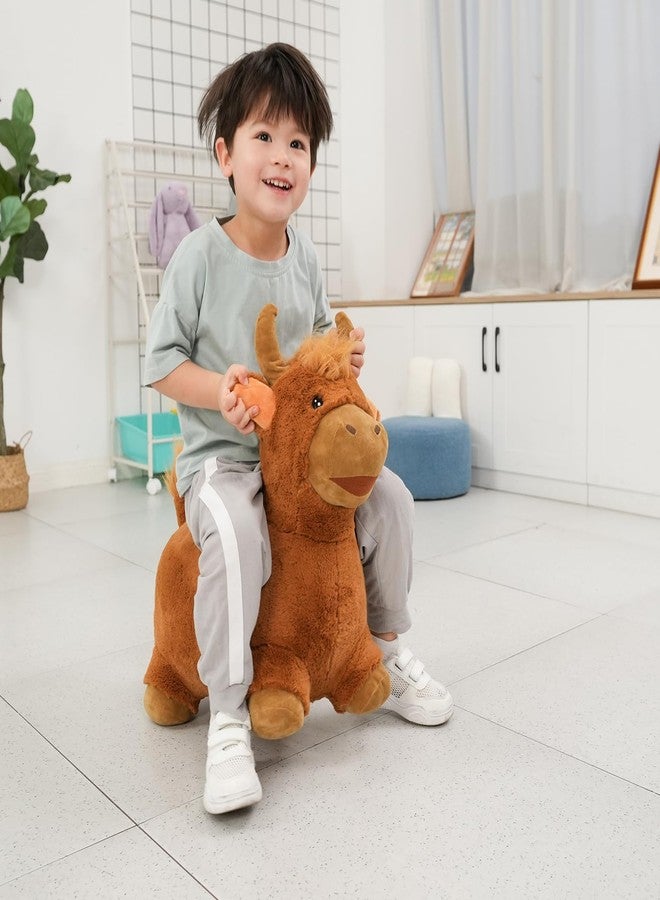 INPANY Bouncy Bull Hopping Toys - Toddler Brown Plush Cow Hopper, Kids Inflatable Farm Animal Hopper Horse, Outdoor Indoor Ride on Rubber Bouncer, Toys for 2 3 4 Year Old Boy Girl Birthday Gifts - Image 2