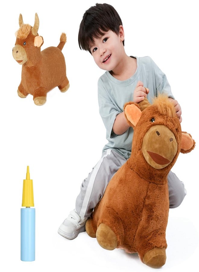 INPANY Bouncy Bull Hopping Toys - Toddler Brown Plush Cow Hopper, Kids Inflatable Farm Animal Hopper Horse, Outdoor Indoor Ride on Rubber Bouncer, Toys for 2 3 4 Year Old Boy Girl Birthday Gifts - Image 1
