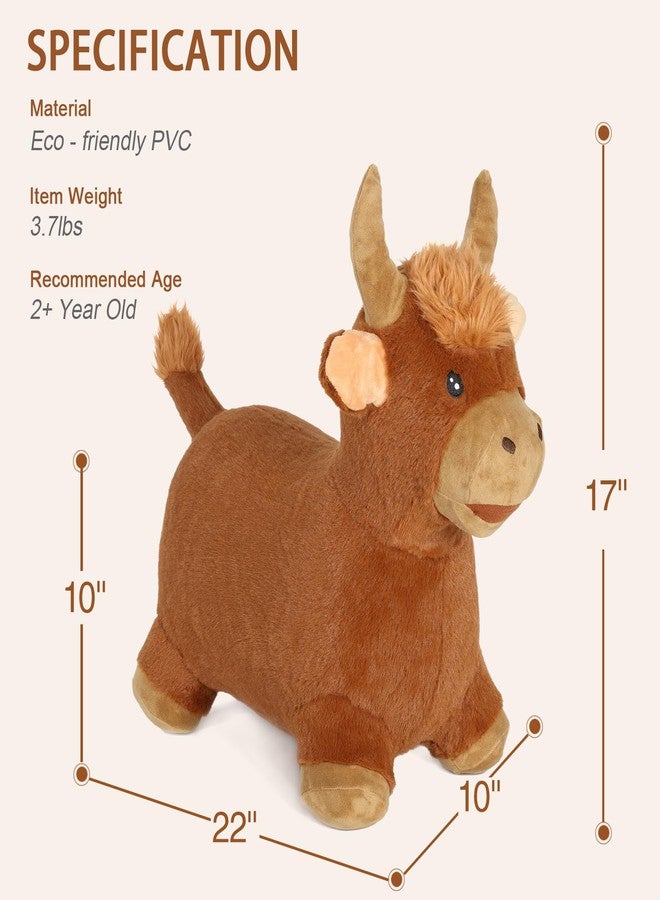 INPANY Bouncy Bull Hopping Toys - Toddler Brown Plush Cow Hopper, Kids Inflatable Farm Animal Hopper Horse, Outdoor Indoor Ride on Rubber Bouncer, Toys for 2 3 4 Year Old Boy Girl Birthday Gifts - Image 4