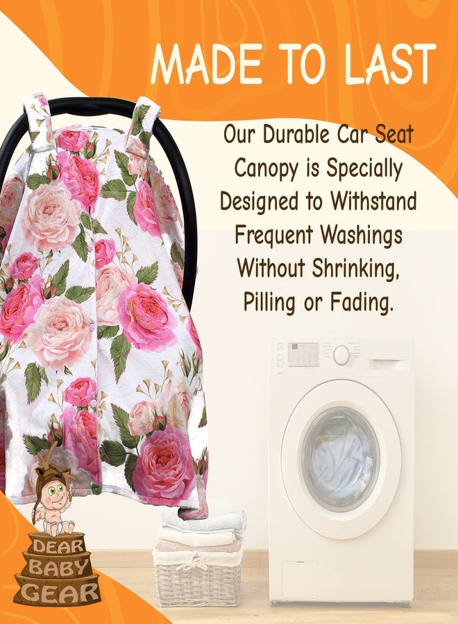Dear Baby Gear Car Seat Cover for Boys & Girls - Baby Carseat Canopy w/Snap Opening - Infant Seat Cover - Stroller & Nursing Covers - Newborn Carrier Canopy - 40x30 (Pink Rose - Pink Dot) - Image 4