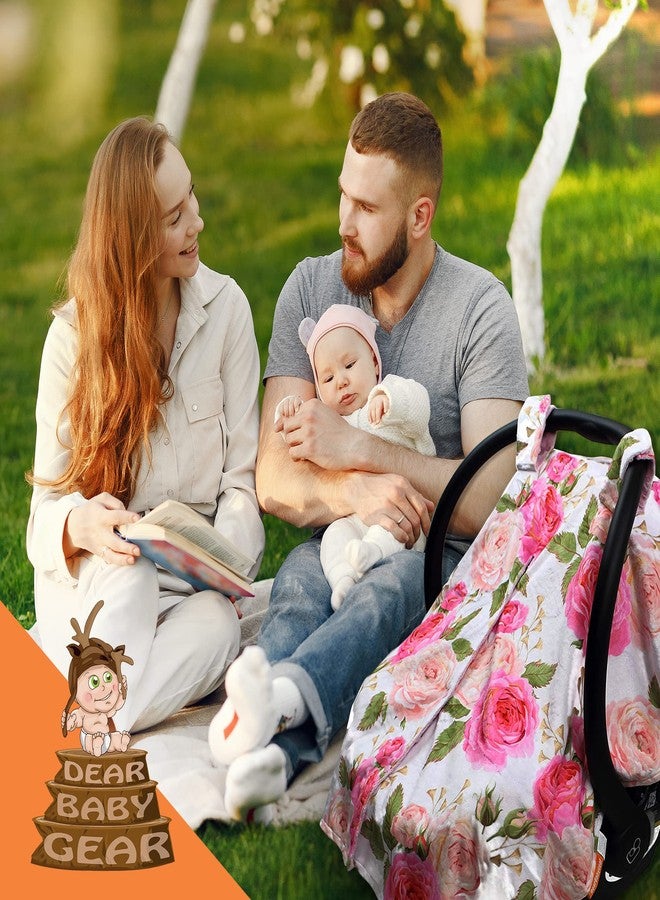 Dear Baby Gear Car Seat Cover for Boys & Girls - Baby Carseat Canopy w/Snap Opening - Infant Seat Cover - Stroller & Nursing Covers - Newborn Carrier Canopy - 40x30 (Pink Rose - Pink Dot) - Image 2