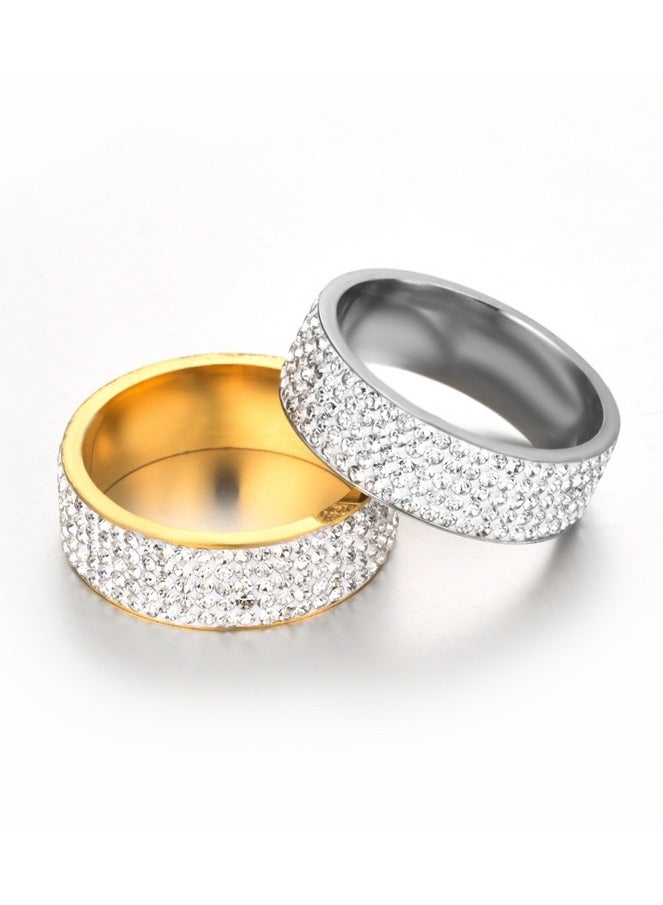 خاتم فضي من التيتانيوم الصلب بخمسة صفوف من الألماس - AAA الماس الشفاف ، مصنوع يدويا ، مصقول ، مضاد للحساسية ، مقاوم للخدش ، خاتم زفاف رجالي ، مقاس الاتحاد الأوروبي 60