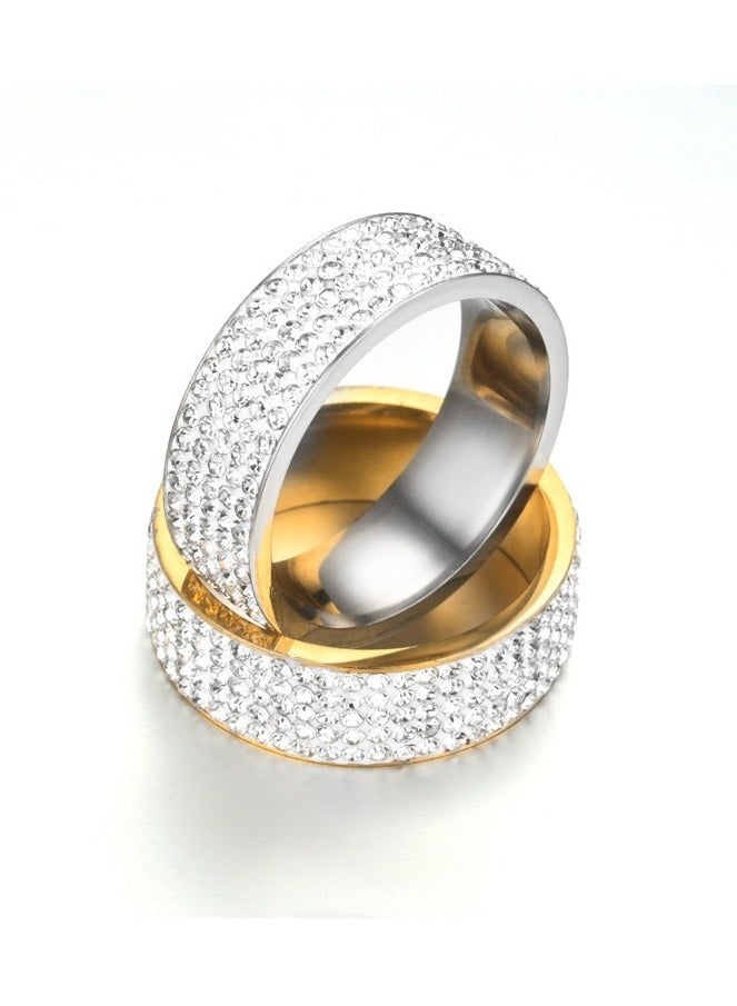 خاتم فضي من التيتانيوم الصلب بخمسة صفوف من الألماس - AAA الماس الشفاف ، مصنوع يدويا ، مصقول ، مضاد للحساسية ، مقاوم للخدش ، خاتم زفاف رجالي ، مقاس الاتحاد الأوروبي 60