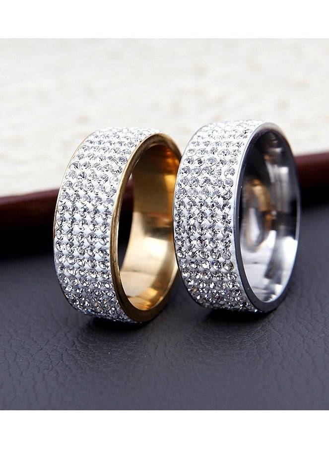 خاتم فضي من التيتانيوم الصلب بخمسة صفوف من الألماس - AAA الماس الشفاف ، مصنوع يدويا ، مصقول ، مضاد للحساسية ، مقاوم للخدش ، خاتم زفاف رجالي ، مقاس الاتحاد الأوروبي 60