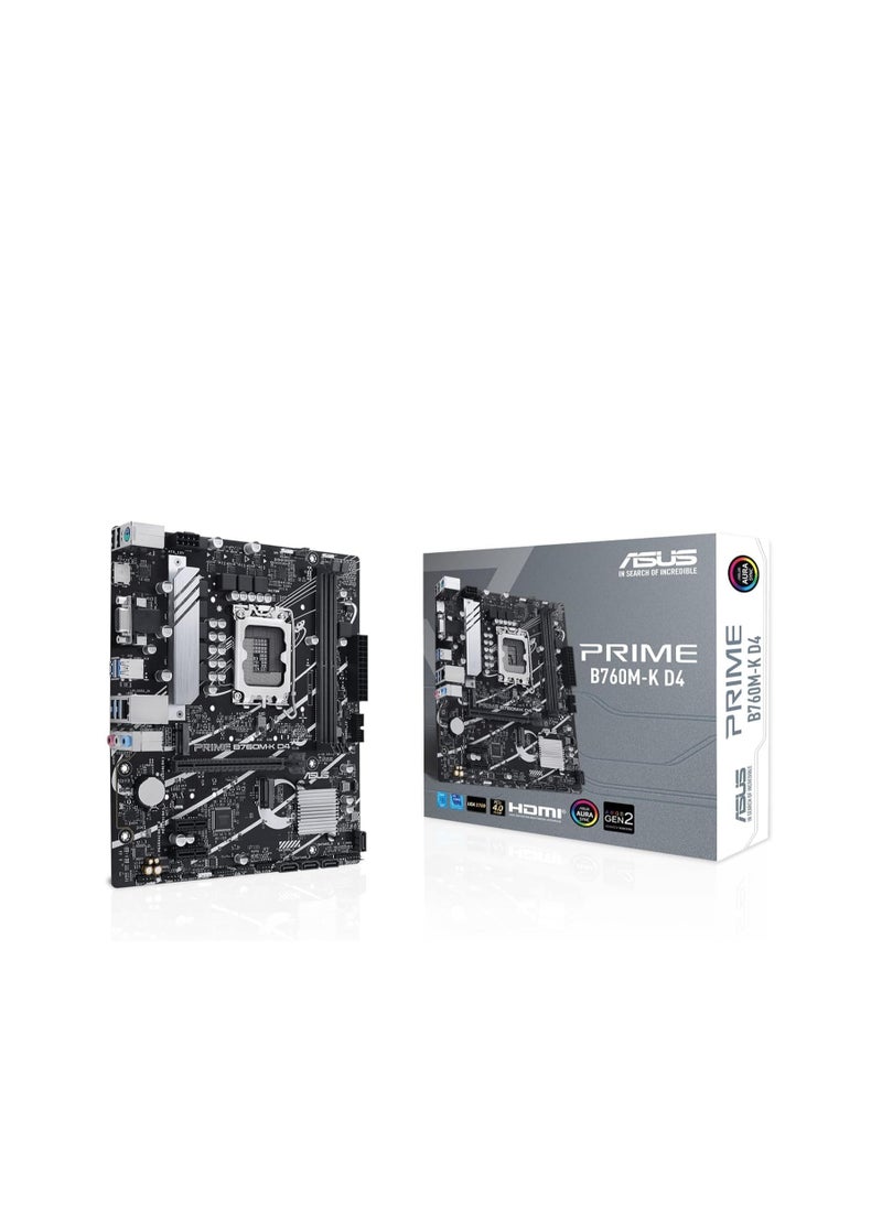 Generic - Prime B760M-K, Intel B760 LGA 1700 mATX motherboard with PCIe 4.0, two PCIe 4.0 M.2 slots, DDR5, Realtek 2.5Gb Ethernet, VGA, HDMI, SATA 6 Gbps, Front USB 3.2 Gen 1, Aura Sync - Black - Image 1
