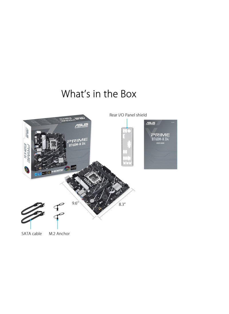 Generic - Prime B760M-K, Intel B760 LGA 1700 mATX motherboard with PCIe 4.0, two PCIe 4.0 M.2 slots, DDR5, Realtek 2.5Gb Ethernet, VGA, HDMI, SATA 6 Gbps, Front USB 3.2 Gen 1, Aura Sync - Black - Image 1
