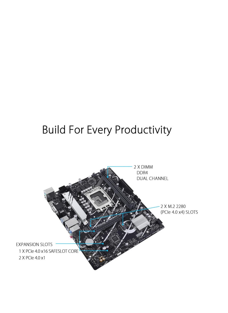 Generic - Prime B760M-K, Intel B760 LGA 1700 mATX motherboard with PCIe 4.0, two PCIe 4.0 M.2 slots, DDR5, Realtek 2.5Gb Ethernet, VGA, HDMI, SATA 6 Gbps, Front USB 3.2 Gen 1, Aura Sync - Black - Image 1