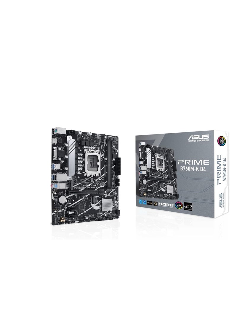 Generic - Prime B760M-K, Intel B760 LGA 1700 mATX motherboard with PCIe 4.0, two PCIe 4.0 M.2 slots, DDR5, Realtek 2.5Gb Ethernet, VGA, HDMI, SATA 6 Gbps, Front USB 3.2 Gen 1, Aura Sync - Black - Image 1