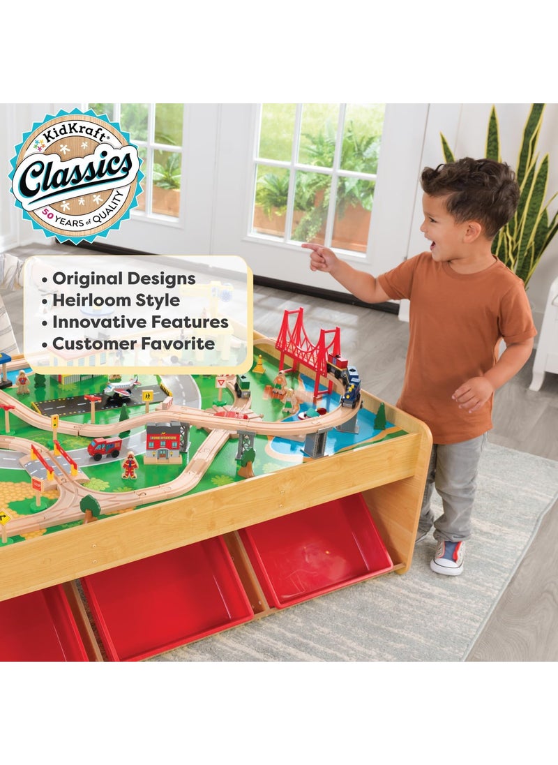 KidKraft KidKraft Waterfall Mountain Wooden Train Set  Table with 120 Pieces 3 Storage Bins  - Image 2