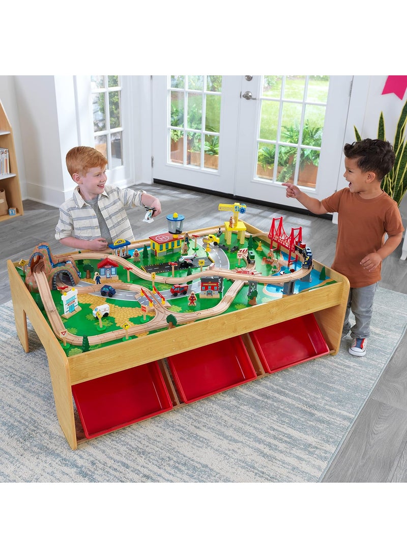 KidKraft KidKraft Waterfall Mountain Wooden Train Set  Table with 120 Pieces 3 Storage Bins  - Image 3