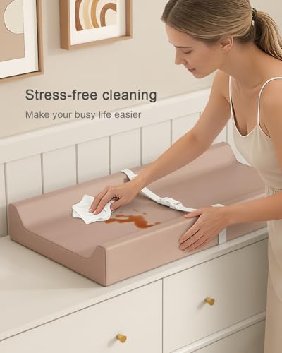YACODAVO Wipeable Baby Changing Pad for Dresser and Table, Cozy Diaper Changing Pad with Waterproof & Wipe-Clean Leather Cover, Light Brown - Image 2
