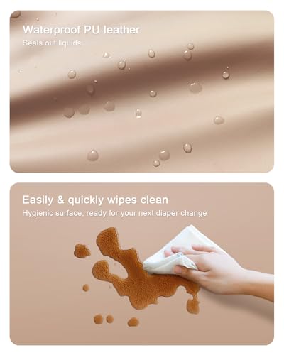 YACODAVO Wipeable Baby Changing Pad for Dresser and Table, Cozy Diaper Changing Pad with Waterproof & Wipe-Clean Leather Cover, Light Brown - Image 3
