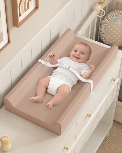YACODAVO Wipeable Baby Changing Pad for Dresser and Table, Cozy Diaper Changing Pad with Waterproof & Wipe-Clean Leather Cover, Light Brown - Image 4