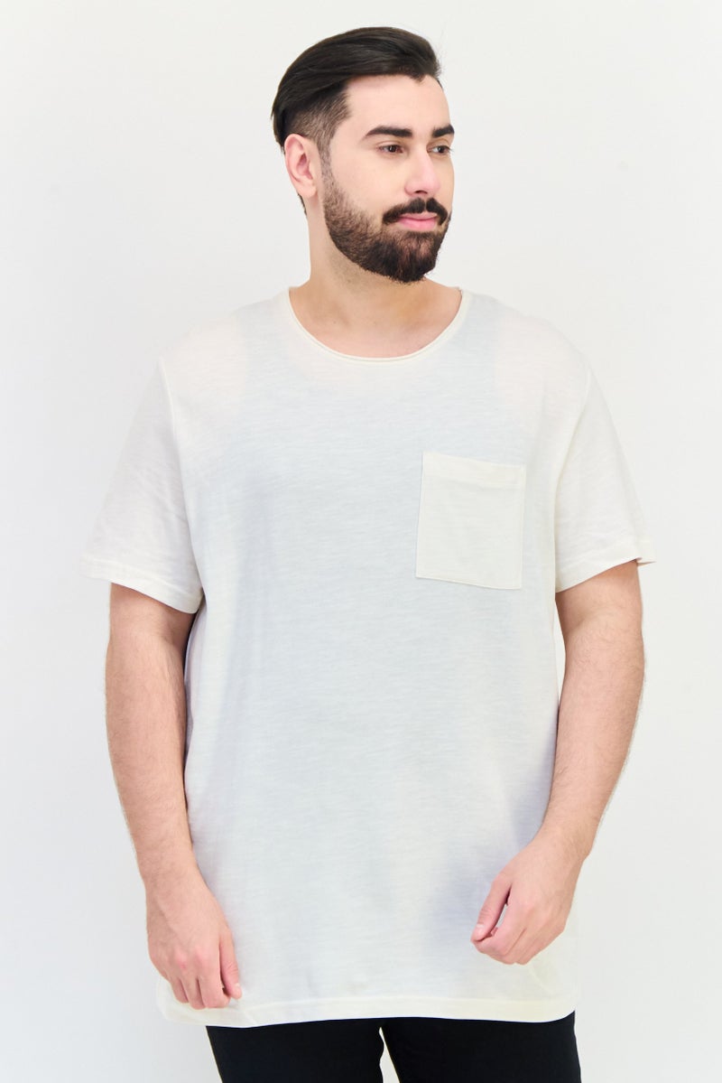 Celio Men Crew Neck Short Sleeve Solid T Shirt, Off White - Image 1