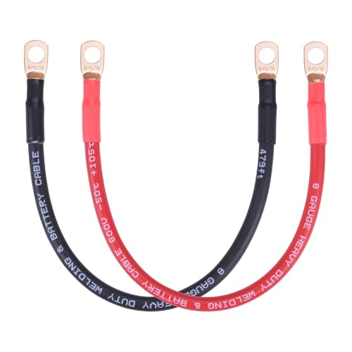 iGreely 8 Gauge Battery CableFlexible 8 AWG Pure Copper Welding Battery Wire with 516 Lugs Terminals Heavy Duty Cable for Solar Automotive RV Marine BoatReplacement Parts Accessories 1ft30cm - Image 1