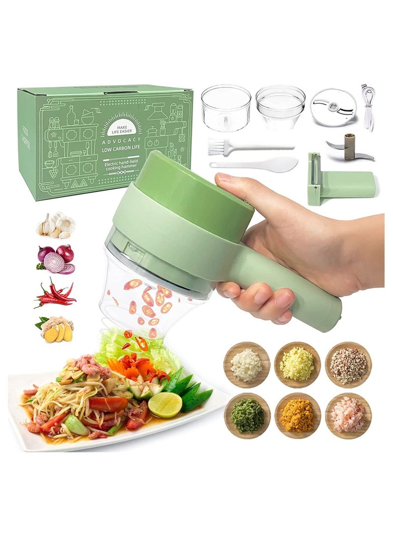 4 in 1 Handheld Electric Vegetable Cutter Set, Portable Mini Wireless Food Processor with Brush, Gatling Vegetable Cutter Electric Garlic Chopper for Garlic Pepper Chili Onion Celery Ginger Meat - Image 1