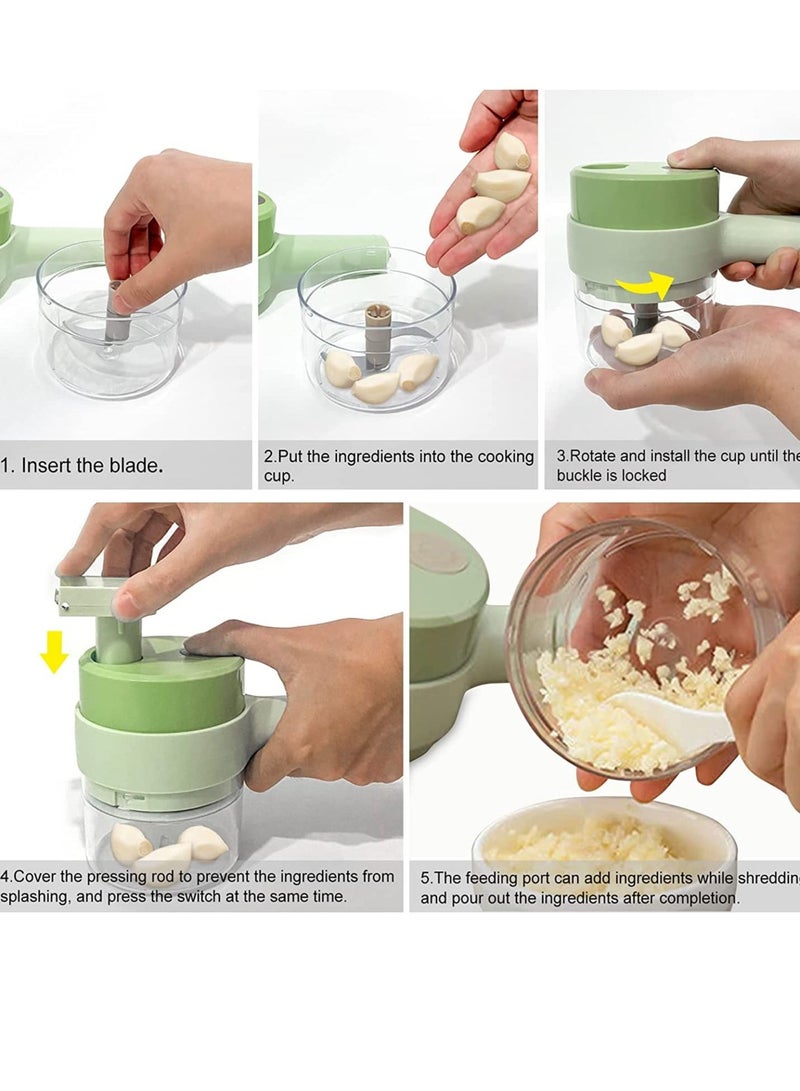 4 in 1 Handheld Electric Vegetable Cutter Set, Portable Mini Wireless Food Processor with Brush, Gatling Vegetable Cutter Electric Garlic Chopper for Garlic Pepper Chili Onion Celery Ginger Meat - Image 5