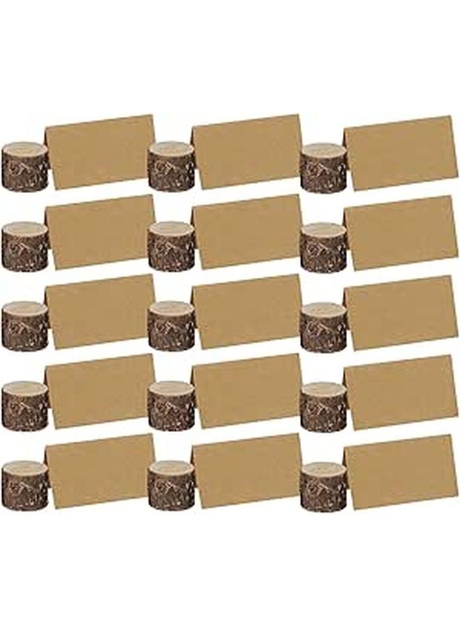 Wooden Tree Stump Memo Clip Holders 26 Sets With Blank Tent Cards For Wedding Party Decoration