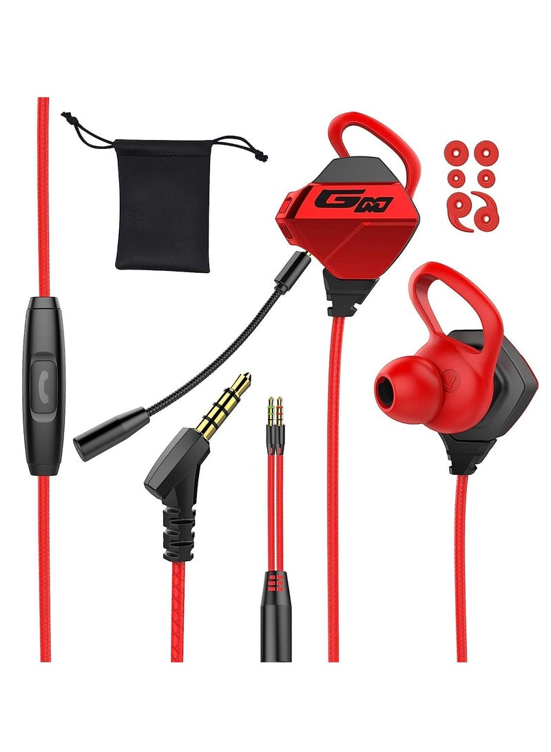 Gaming Earbuds with Microphone, Stereo Wired Headphones for Computer Gamer in-Ear Headphones with Detachable Mic for PS 5 Video Game E-Sport Earphone with 3.5mm Jack Red - Image 1
