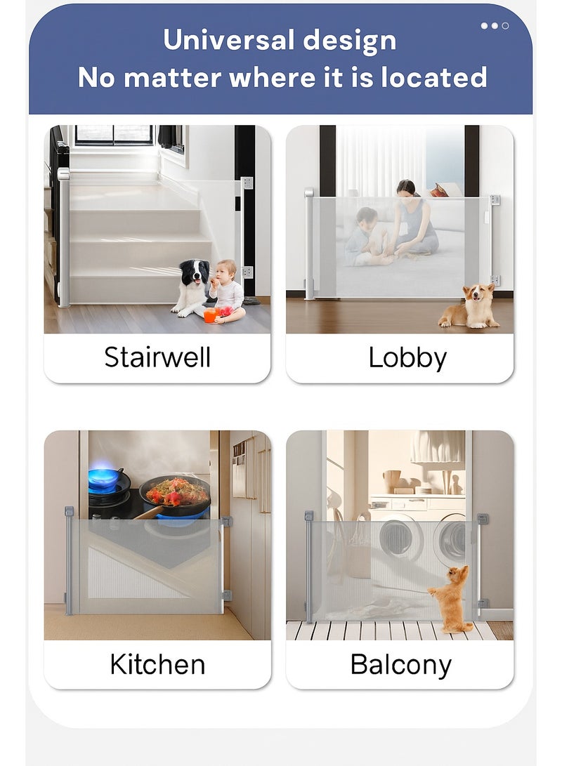 Retractable Safety Gate for Kids & Pets – No-Drill Mesh Barrier for Stairs, Doors & Hallways, Soft Fabric, Dual Lock System, 180° Two-Way Opening - Image 3