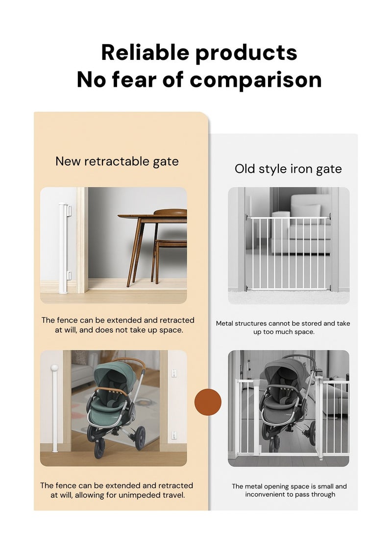 Retractable Safety Gate for Kids & Pets – No-Drill Mesh Barrier for Stairs, Doors & Hallways, Soft Fabric, Dual Lock System, 180° Two-Way Opening - Image 4
