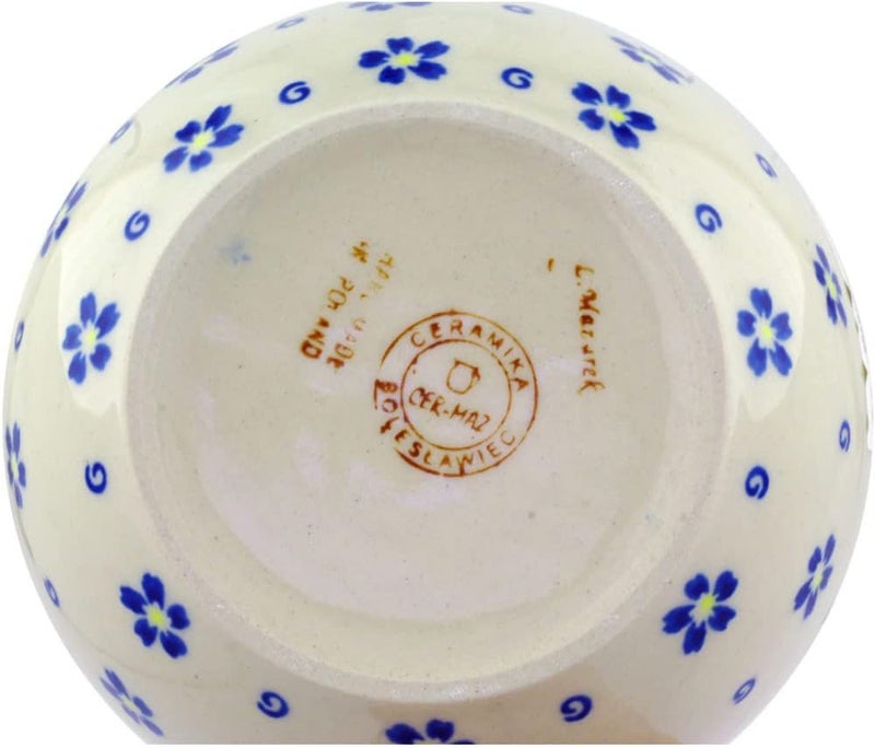 Polmedia Polish Pottery Authentic Polish Pottery Bowl 5inch in Forget Me Not Swirls Design Handmade in Bolesawiec Poland by Ceramika Bona  Certificate of Authenticity - Image 4