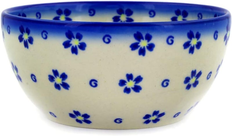 Polmedia Polish Pottery Authentic Polish Pottery Bowl 5inch in Forget Me Not Swirls Design Handmade in Bolesawiec Poland by Ceramika Bona  Certificate of Authenticity - Image 3