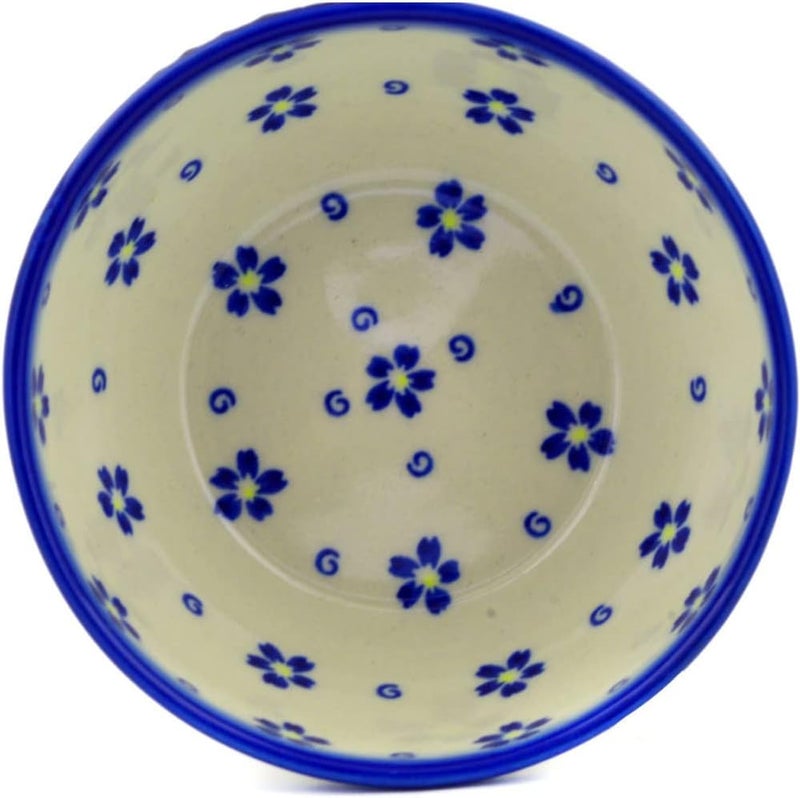 Polmedia Polish Pottery Authentic Polish Pottery Bowl 5inch in Forget Me Not Swirls Design Handmade in Bolesawiec Poland by Ceramika Bona  Certificate of Authenticity - Image 2