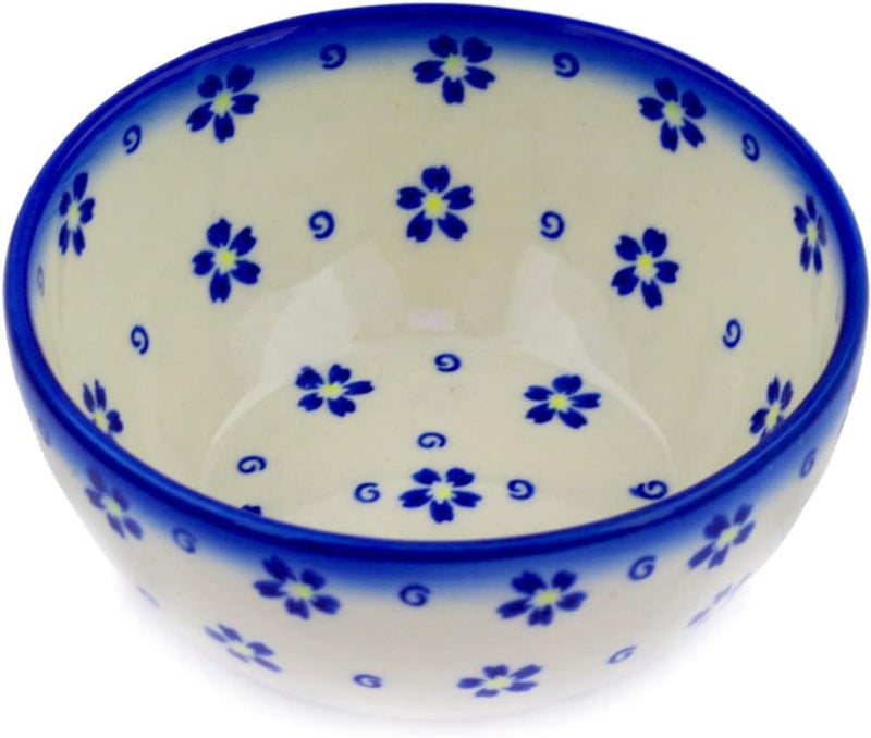 Polmedia Polish Pottery Authentic Polish Pottery Bowl 5inch in Forget Me Not Swirls Design Handmade in Bolesawiec Poland by Ceramika Bona  Certificate of Authenticity - Image 1