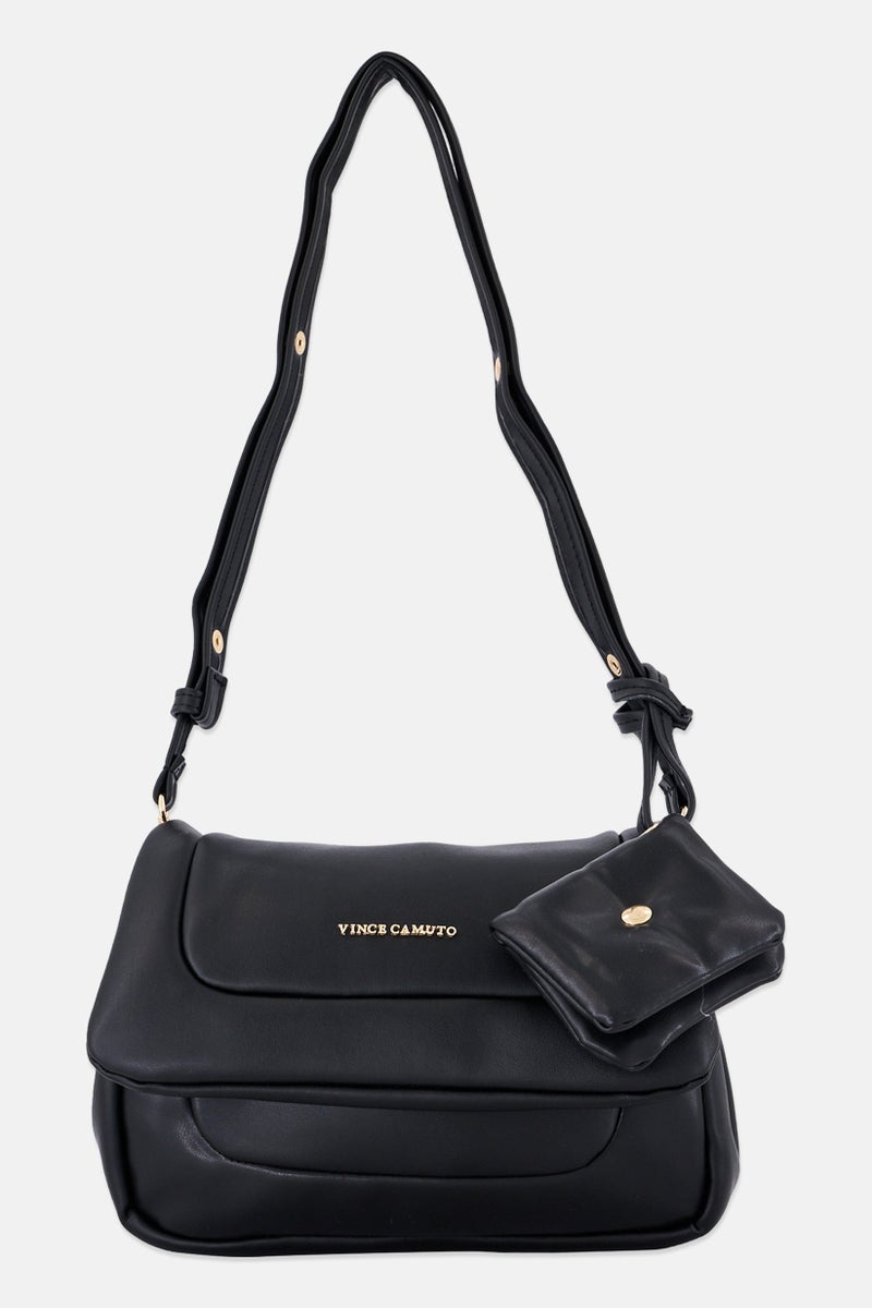 VINCE CAMUTO Women Genoa Brand Logo Shoulder Bag With Coin Pouch, Black  - Image 1