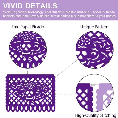 Asoulin 6PCS Mexican Party Decorations, 90FT Plastic Papel Picado Fiesta Party Banners, Dia De Los Muertos, Day of The Dead Decorations, Cinco De Mayo Decor, Mexican Theme Birthday Party Decorations - Image 3