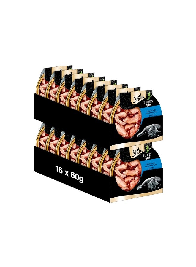Sheba Chicken And Tuna Filets Wet Cat Food - 60G (Pack Of 16) - Image 1