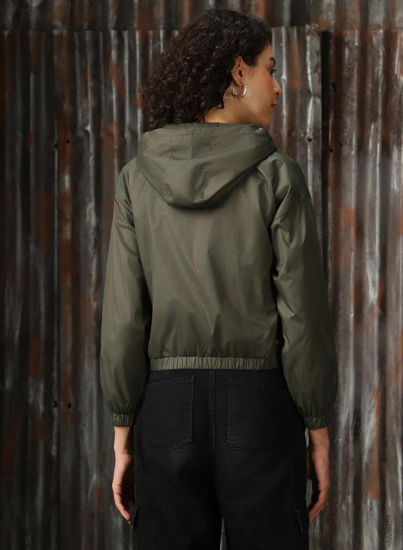 HIGH STAR Women's Olive 100% Polyester Solid Oversized Jacket - Image 3