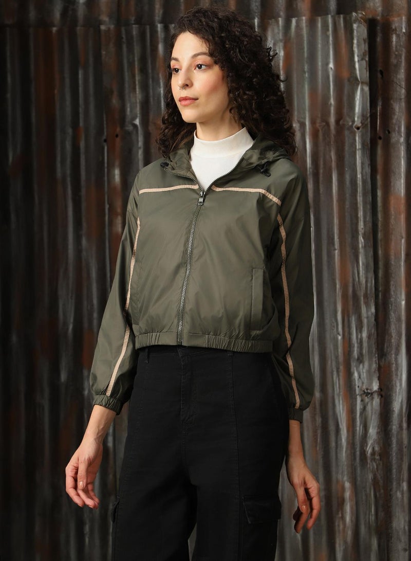 HIGH STAR Women's Olive 100% Polyester Solid Oversized Jacket - Image 2