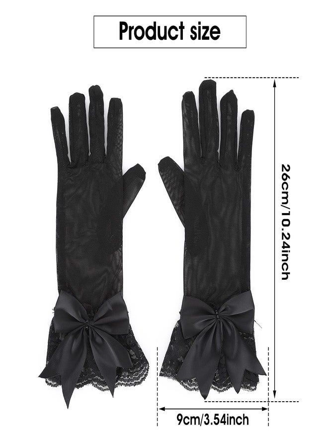Yolev Women's Lace Gloves with Bow Short Tea Party Gloves Ladies Bridal Glove for Wedding Party Banquet (Black) - Image 2