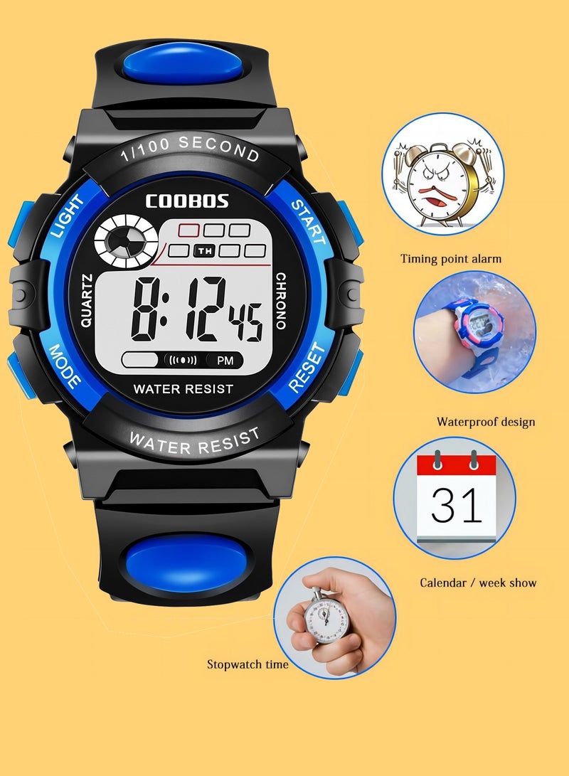 COOBOS 2Pcs Kids Water Resistant Rubber Digital Watch Black/Blue/Red - Image 2