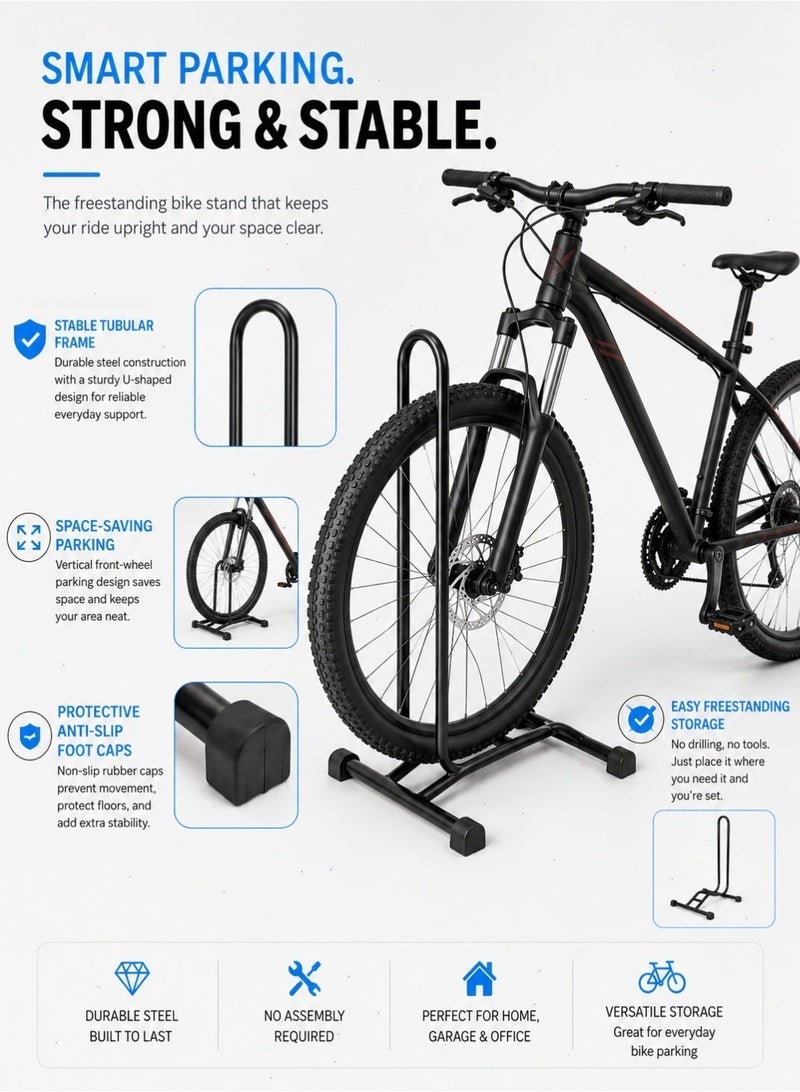 Yoawllty Bike Parking Stand, Black L Shape Freestanding Stand, Universal Floor Bicycle Storage Rack, Stable Cycle Holder for MTB Road Kids Bike - Image 2