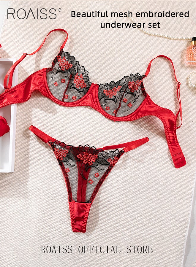 roaiss Perspective Lingerie Suit for Women with Chain Garter Belt Ladies Cross Mesh Yarn Straps Bralette and Panty Underwear Set Comfy and Breathable - Image 1