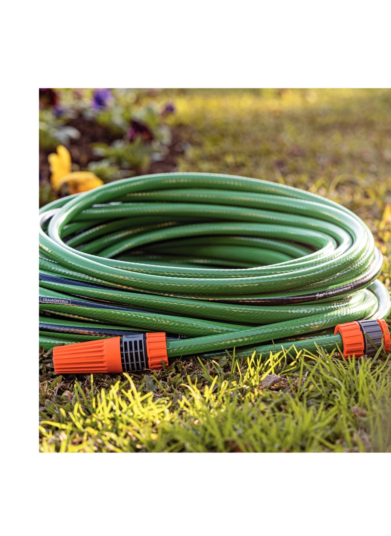 TRAMONTINA Since 1911,Made in Brazil-  Green Flex Garden Hose with Black PVC Stripe, 4 Layers, 15 m with Threaded Coupling and Nozzle, 79167150,  - Image 2