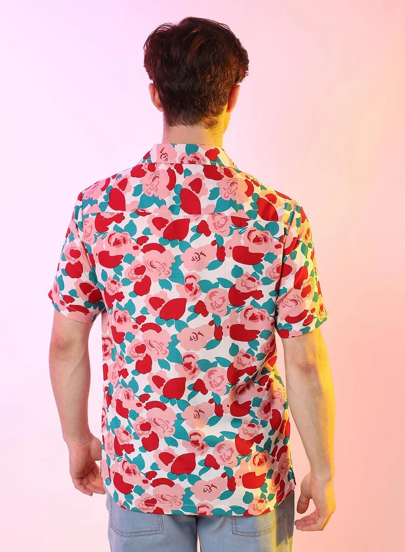 CAHOOT  Men's Scarlet Red Rose Foliage Shirt for Men | Best Price UAE
