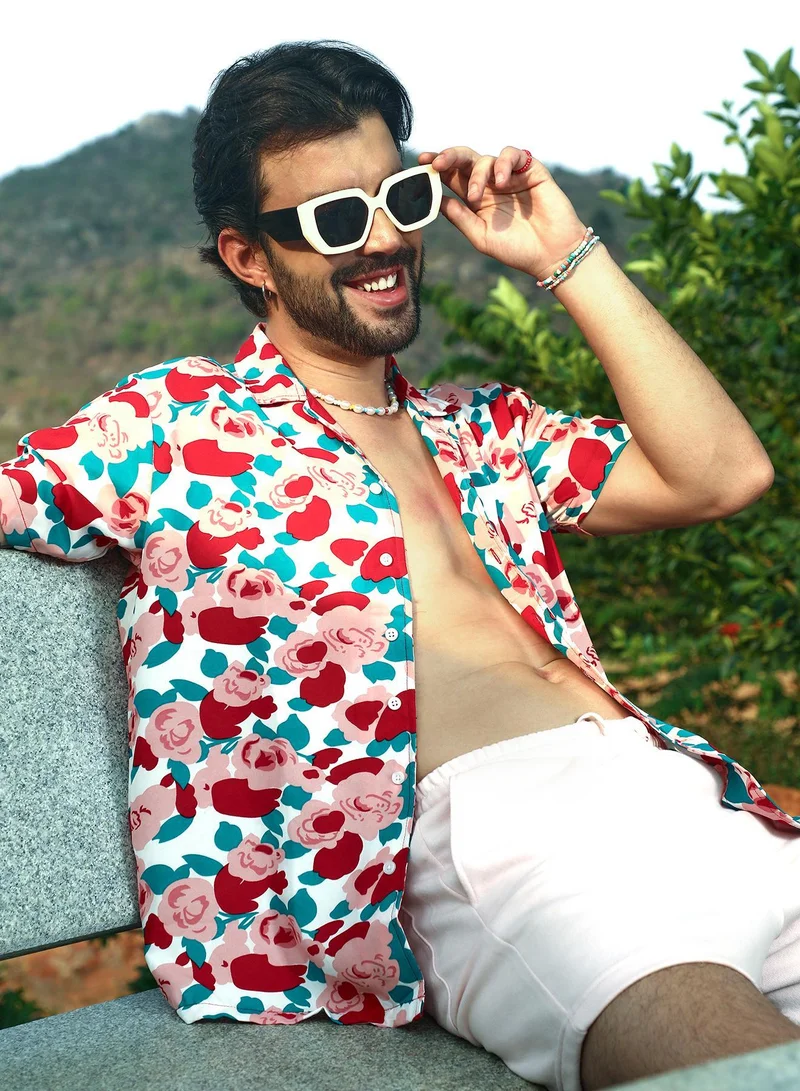 CAHOOT  Men's Scarlet Red Rose Foliage Shirt for Men | Best Price UAE