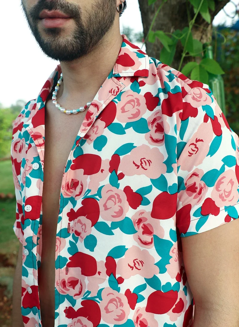 CAHOOT  Men's Scarlet Red Rose Foliage Shirt for Men | Best Price UAE