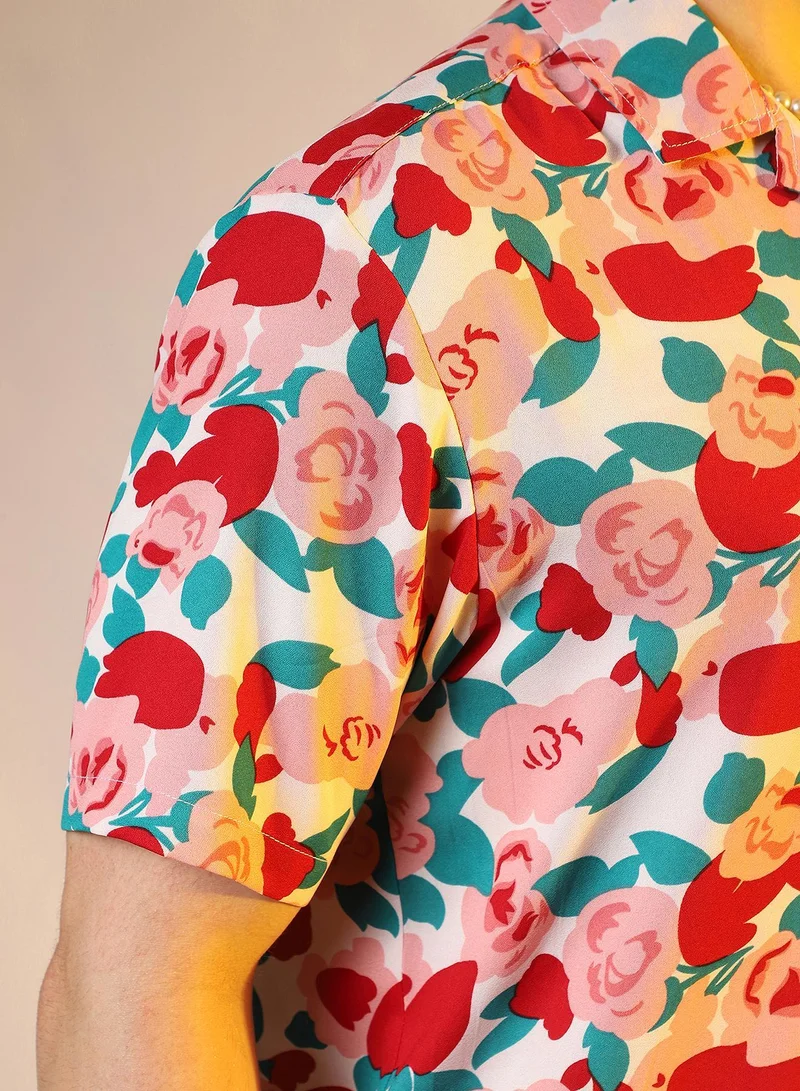 CAHOOT  Men's Scarlet Red Rose Foliage Shirt for Men | Best Price UAE